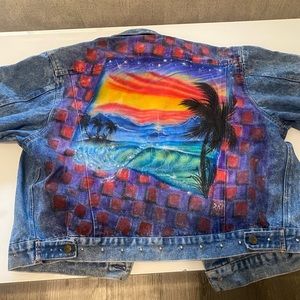 custom colorful design on blue jean jacket